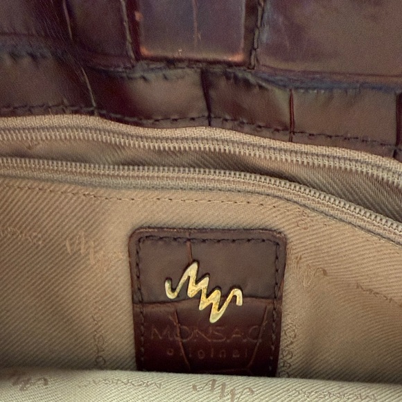 Monsac Dark Brown Croc-Embossed Bag - Picture 6 of 6